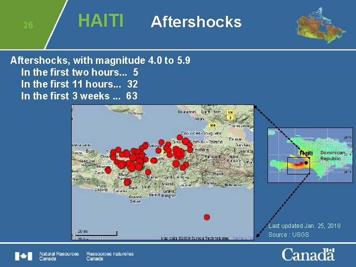 26 HAITI Aftershocks, with magnitude 4. 0 to 5. 9 In the first two