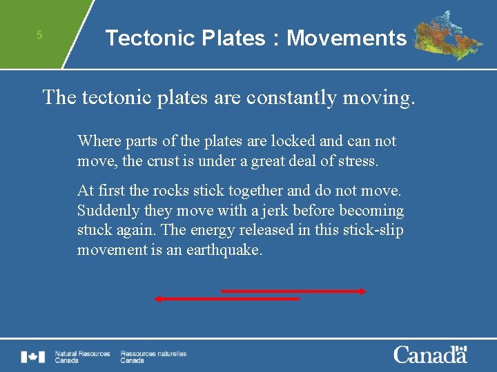 5 Tectonic Plates : Movements The tectonic plates are constantly moving. Where parts of