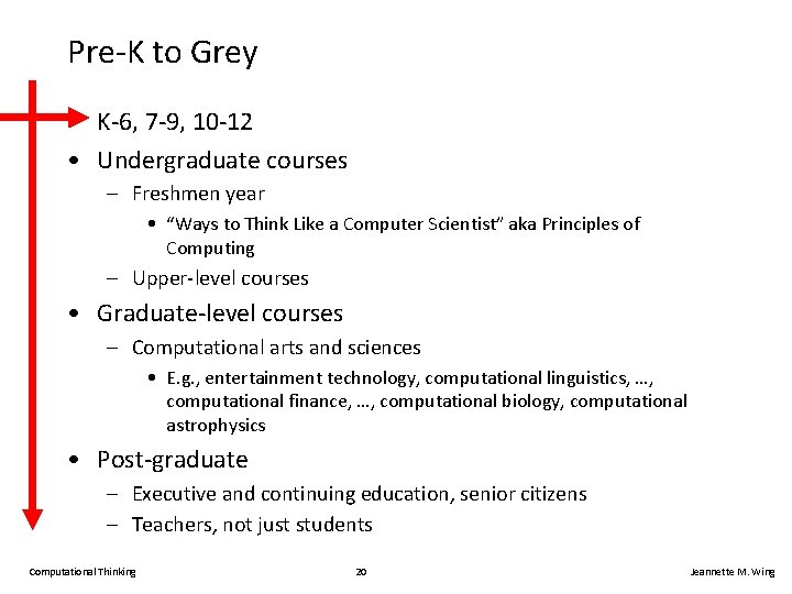 Pre-K to Grey • K-6, 7 -9, 10 -12 • Undergraduate courses – Freshmen