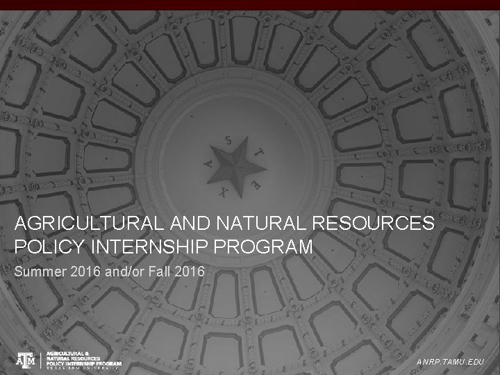 AGRICULTURAL AND NATURAL RESOURCES POLICY INTERNSHIP PROGRAM Summer 2016 and/or Fall 2016 ANRP. TAMU.