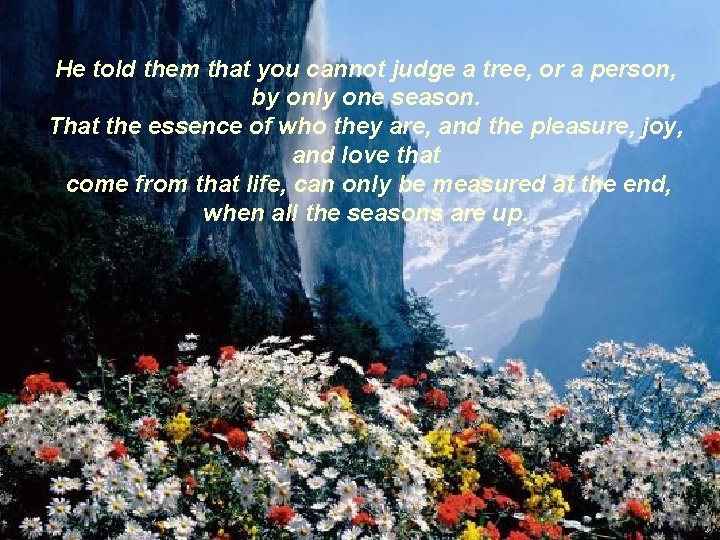 He told them that you cannot judge a tree, or a person, by only