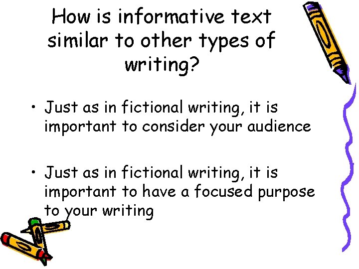 How is informative text similar to other types of writing? • Just as in