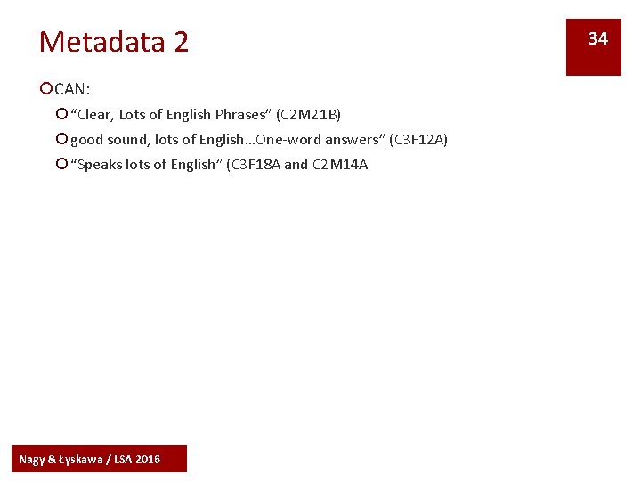 Metadata 2 ¡CAN: ¡ “Clear, Lots of English Phrases” (C 2 M 21 B)