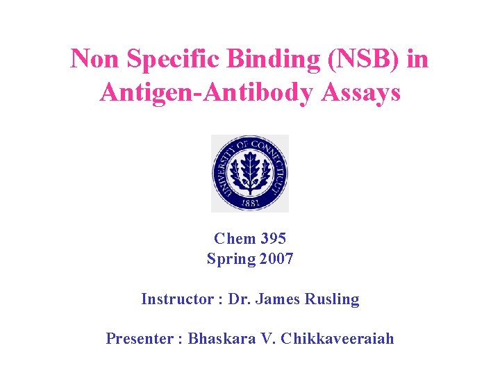 Non Specific Binding (NSB) in Antigen-Antibody Assays Chem 395 Spring 2007 Instructor : Dr.