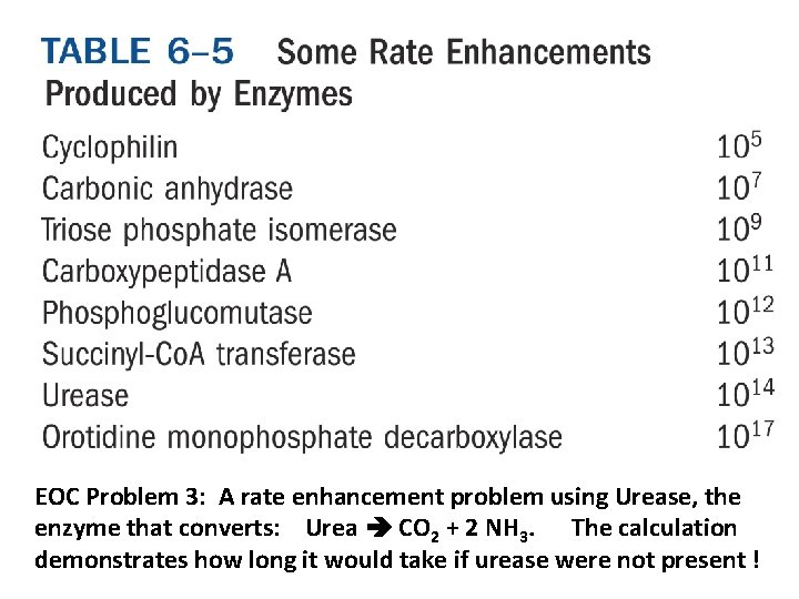 EOC Problem 3: A rate enhancement problem using Urease, the enzyme that converts: Urea