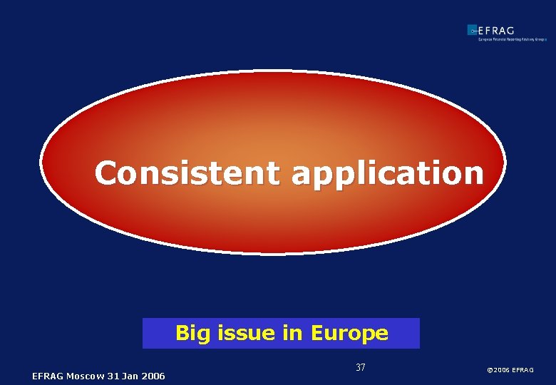 Consistent application Big issue in Europe EFRAG Moscow 31 Jan 2006 37 © 2006