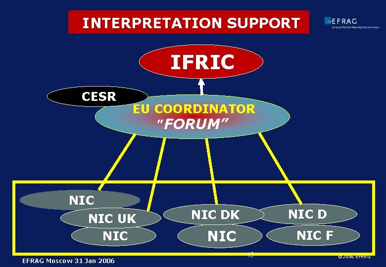 INTERPRETATION SUPPORT IFRIC CESR EU COORDINATOR ”FORUM” NIC UK NIC EFRAG Moscow 31 Jan