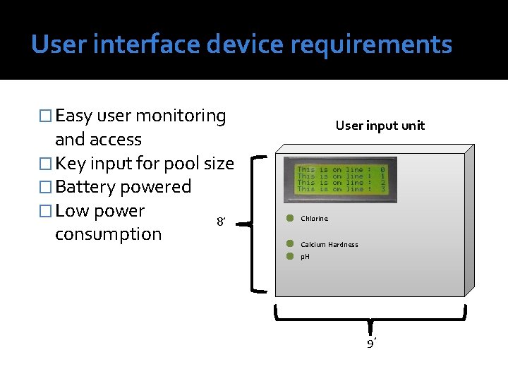 User interface device requirements � Easy user monitoring and access � Key input for