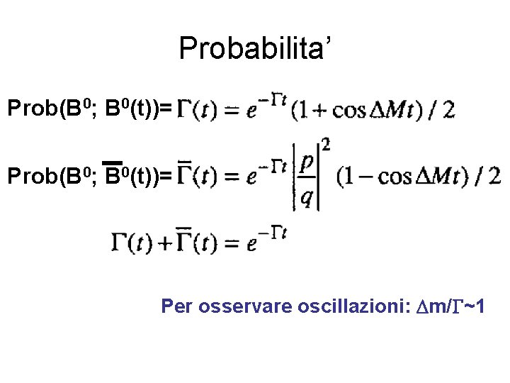 Probabilita’ Prob(B 0; B 0(t))= Per osservare oscillazioni: Dm/G~1 