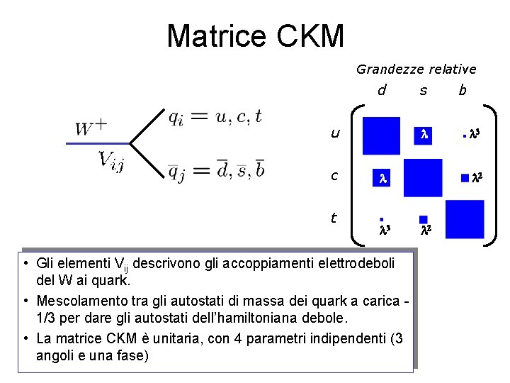 Matrice CKM Grandezze relative d u c t s l • Gli elementi Vij