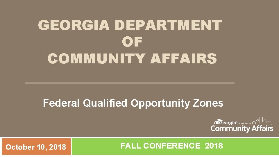 GEORGIA DEPARTMENT OF COMMUNITY AFFAIRS _______________ Federal Qualified Opportunity Zones October 10, 2018 FALL