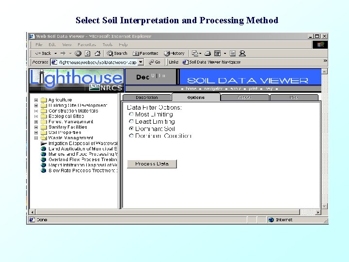 Select Soil Interpretation and Processing Method 