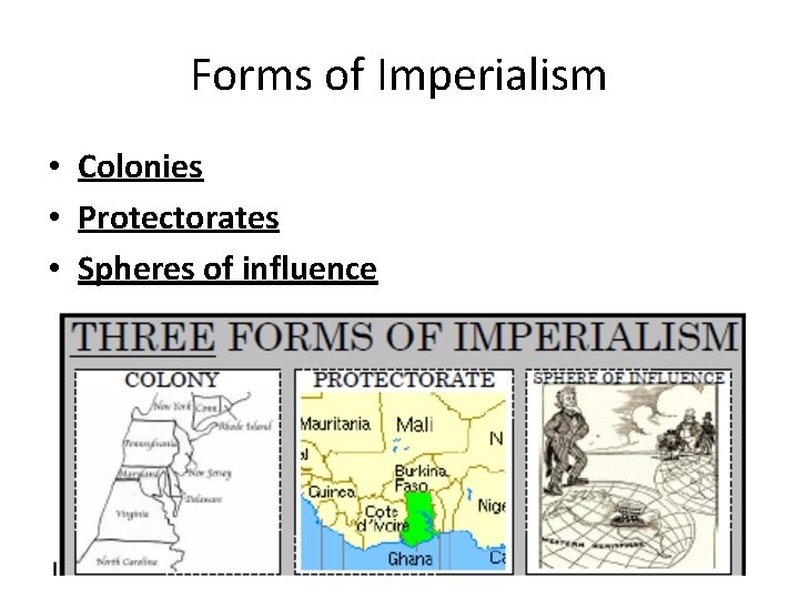 Forms of Imperialism • Colonies • Protectorates • Spheres of influence 