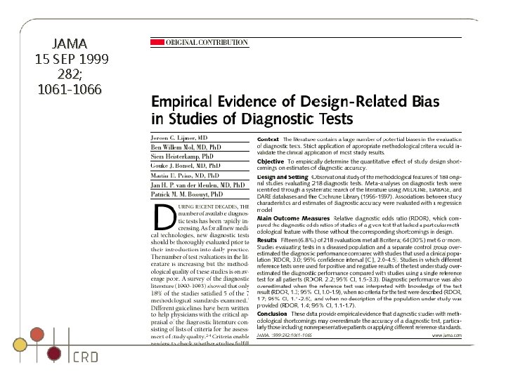 JAMA 15 SEP 1999 282; 1061 -1066 JAMA 15 SEP 1999 282; 1061 -1066