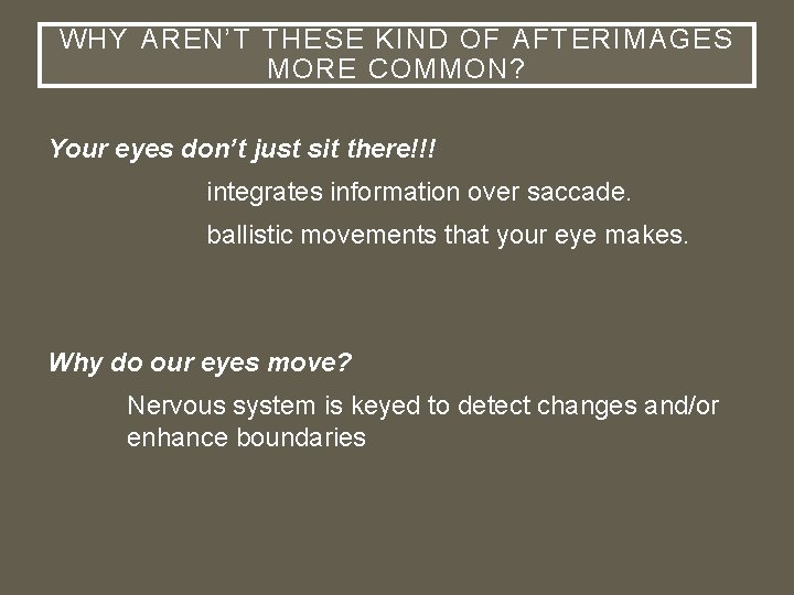 WHY AREN’T THESE KIND OF AFTERIMAGES MORE COMMON? Your eyes don’t just sit there!!!