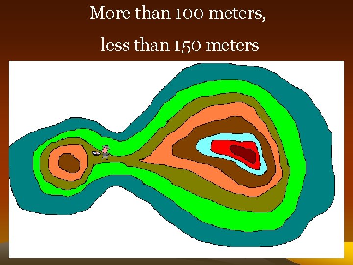 More than 100 meters, less than 150 meters 