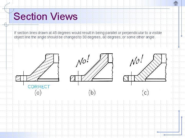 Section Views If section lines drawn at 45 degrees would result in being parallel