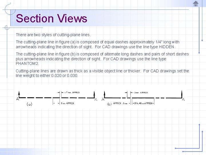 Section Views There are two styles of cutting-plane lines. The cutting-plane line in figure