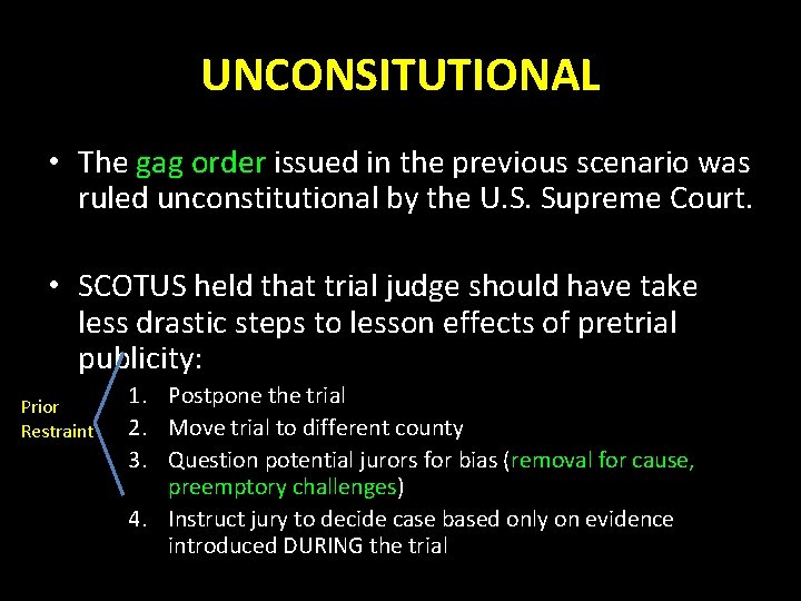 UNCONSITUTIONAL • The gag order issued in the previous scenario was ruled unconstitutional by