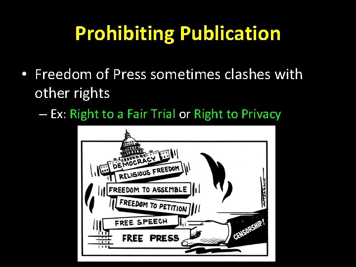 Prohibiting Publication • Freedom of Press sometimes clashes with other rights – Ex: Right