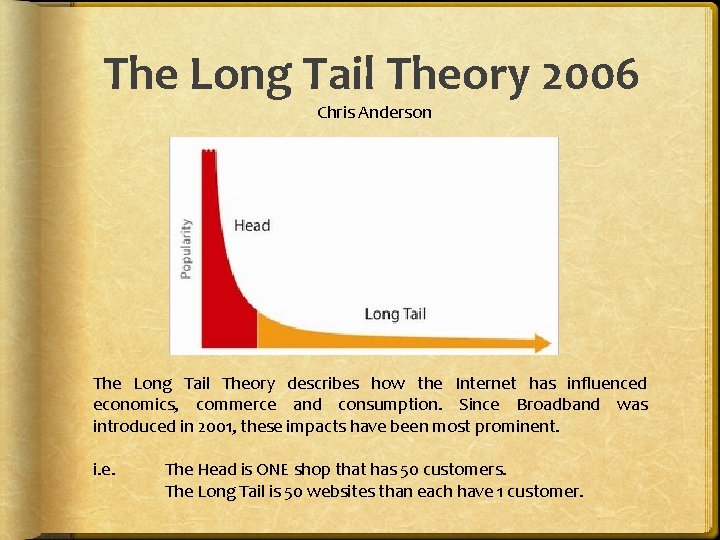 The Long Tail Theory 2006 Chris Anderson The Long Tail Theory describes how the