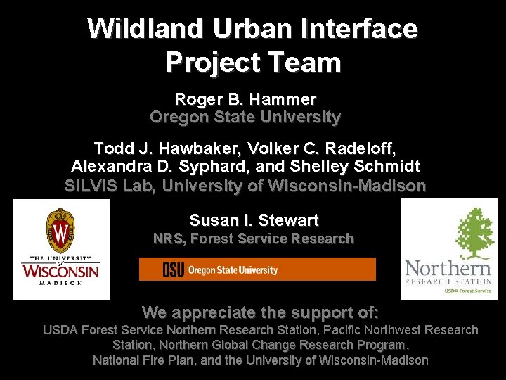 Wildland Urban Interface Project Team Roger B. Hammer Oregon State University Todd J. Hawbaker,