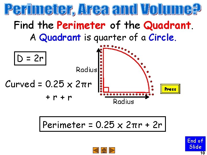 Find the Perimeter of the Quadrant. A Quadrant is quarter of a Circle. D