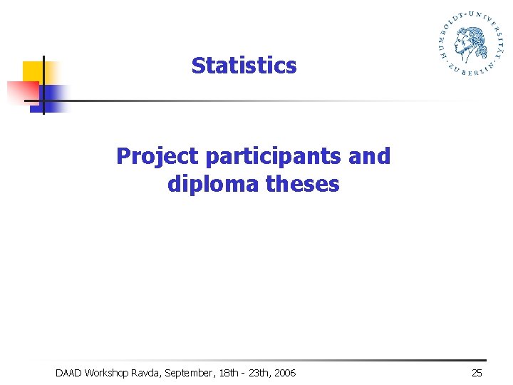 Statistics Project participants and diploma theses DAAD Workshop Ravda, September, 18 th - 23