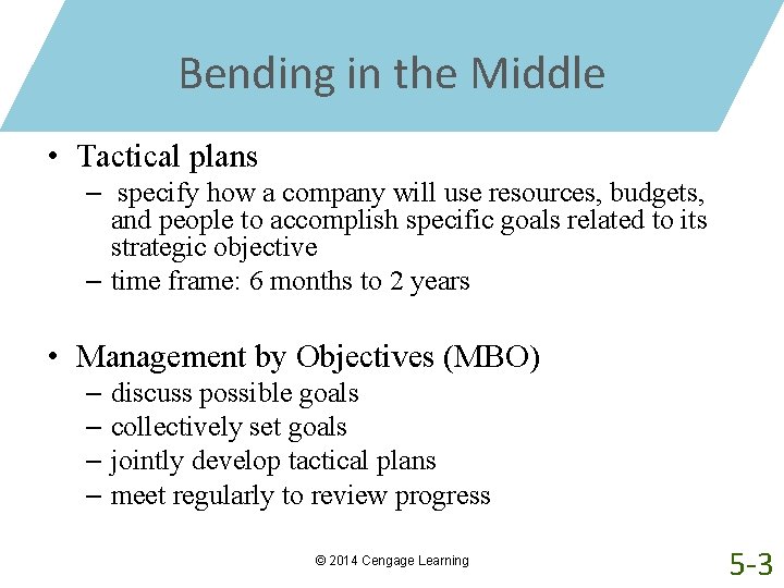 Bending in the Middle • Tactical plans – specify how a company will use