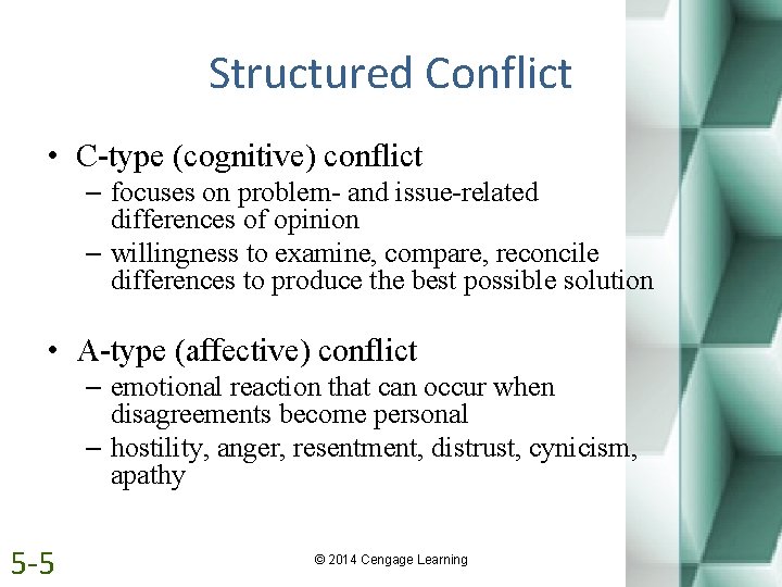 Structured Conflict • C-type (cognitive) conflict – focuses on problem- and issue-related differences of