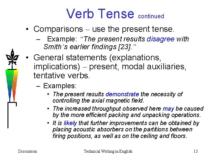 Verb Tense continued • Comparisons – use the present tense. – Example: “The present