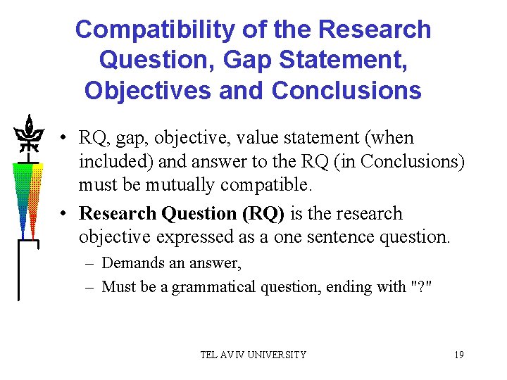 Compatibility of the Research Question, Gap Statement, Objectives and Conclusions • RQ, gap, objective,