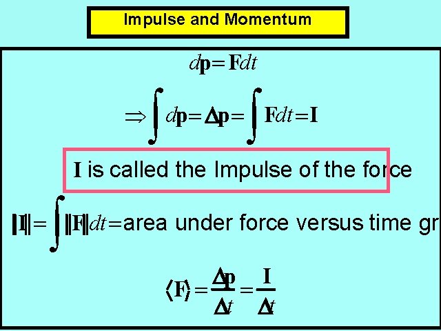 Impulse and Momentum dp = Fdt ò ò Þ dp = Dp = Fdt