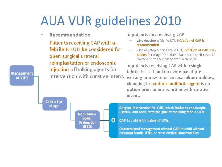 AUA VUR guidelines 2010 • • Recommendation: Patients receiving CAP with a febrile BT-UTI