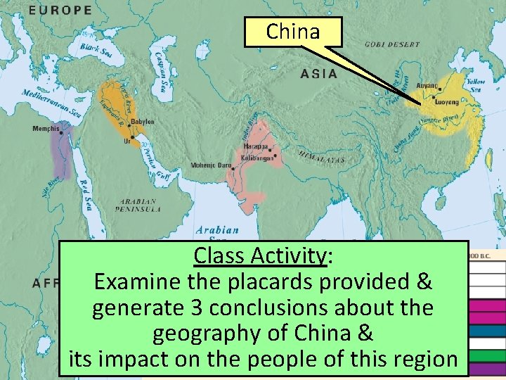 China Class Activity: Examine the placards provided & generate 3 conclusions about the geography