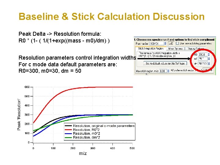 Baseline & Stick Calculation Discussion Peak Delta -> Resolution formula: R 0 * (1