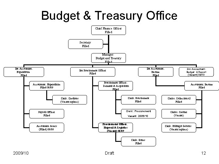Budget & Treasury Office Chief Finance Officer Filled Secretary Filled Manager: Budget and Treasury