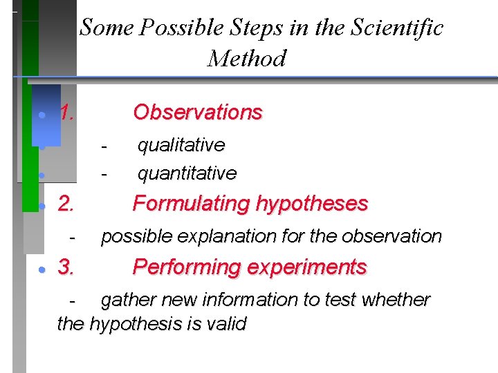 Some Possible Steps in the Scientific Method · 1. qualitative - quantitative · -