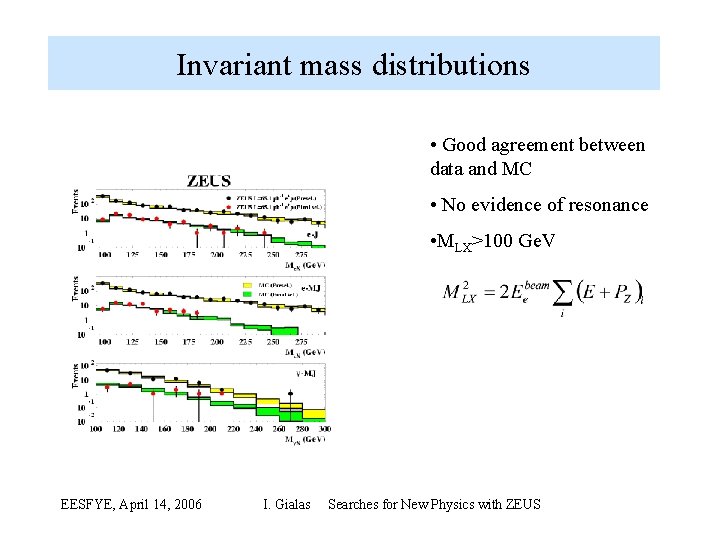 Invariant mass distributions • Good agreement between data and MC • No evidence of