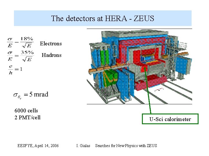 The detectors at HERA ZEUS Electrons Hadrons 6000 cells 2 PMT/cell EESFYE, April 14,