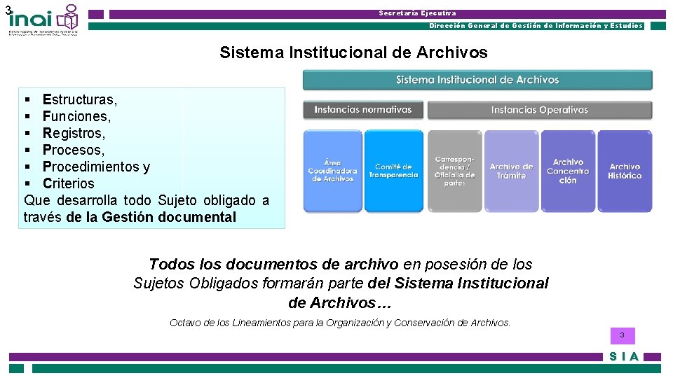 3 Secretaría Ejecutiva Dirección General de Gestión de Información y Estudios Sistema Institucional de