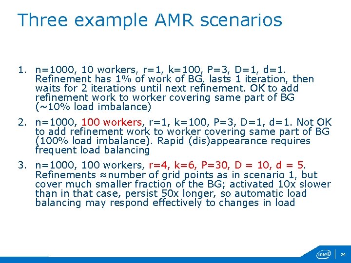 Three example AMR scenarios 1. n=1000, 10 workers, r=1, k=100, P=3, D=1, d=1. Refinement