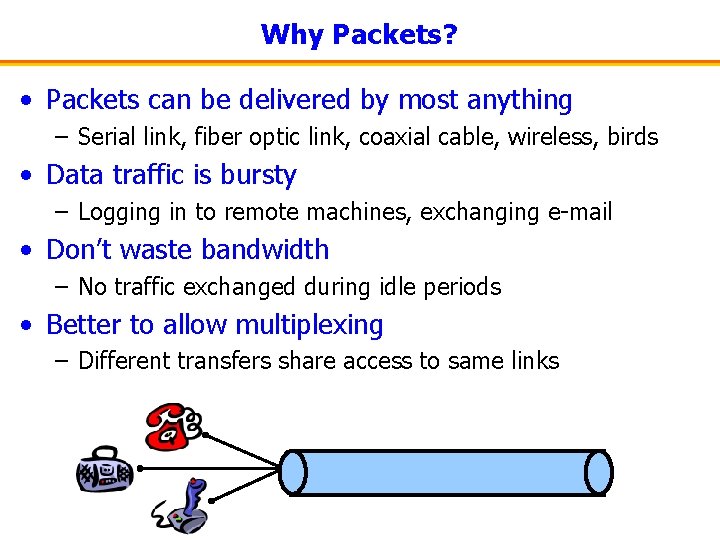 Why Packets? • Packets can be delivered by most anything – Serial link, fiber