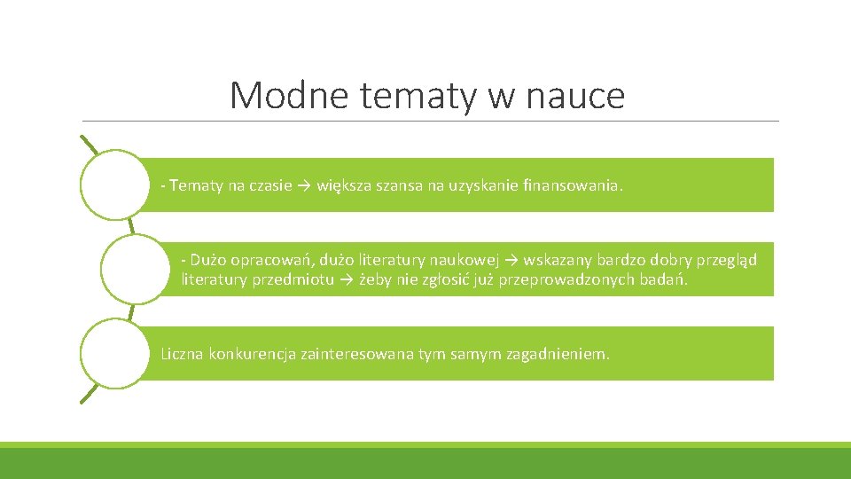 Modne tematy w nauce - Tematy na czasie → większa szansa na uzyskanie finansowania.