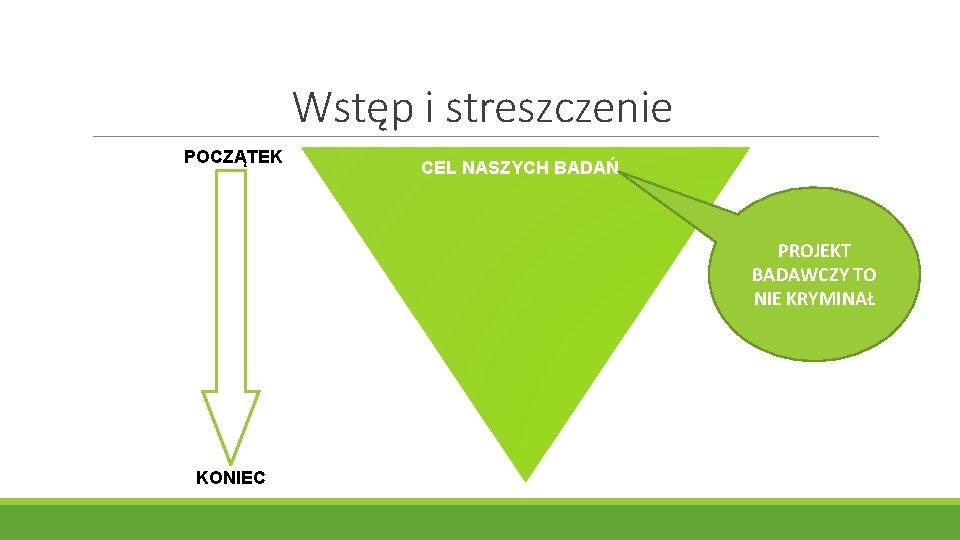 Wstęp i streszczenie POCZĄTEK CEL NASZYCH BADAŃ PROJEKT BADAWCZY TO NIE KRYMINAŁ KONIEC Wstęp i streszczenie POCZĄTEK CEL NASZYCH BADAŃ PROJEKT BADAWCZY TO NIE KRYMINAŁ KONIEC