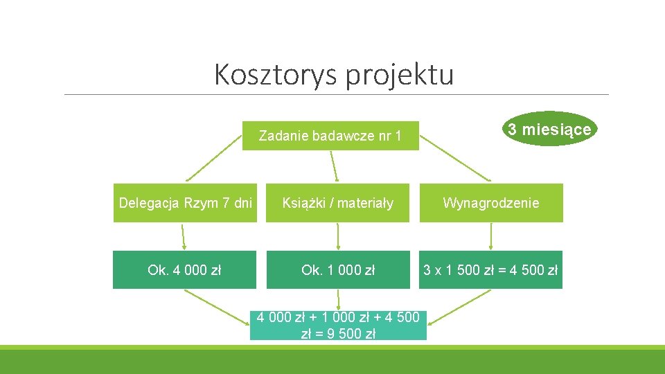 Kosztorys projektu Zadanie badawcze nr 1 3 miesiące Delegacja Rzym 7 dni Książki /