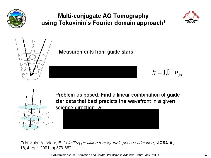 Multi-conjugate AO Tomography using Tokovinin’s Fourier domain approach 1 Measurements from guide stars: Problem Multi-conjugate AO Tomography using Tokovinin’s Fourier domain approach 1 Measurements from guide stars: Problem