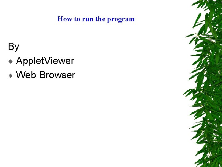 How to run the program By Applet. Viewer Web Browser 