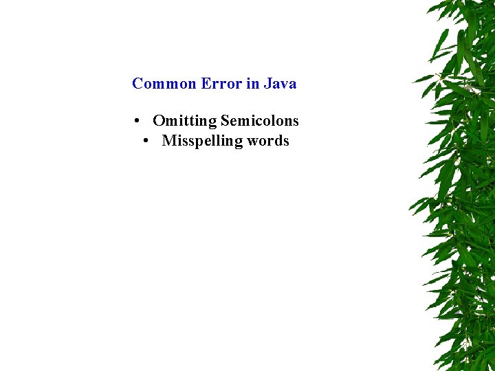 Common Error in Java • Omitting Semicolons • Misspelling words 