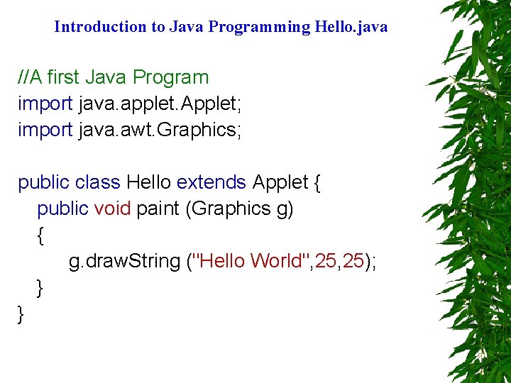 Introduction to Java Programming Hello. java //A first Java Program import java. applet. Applet;